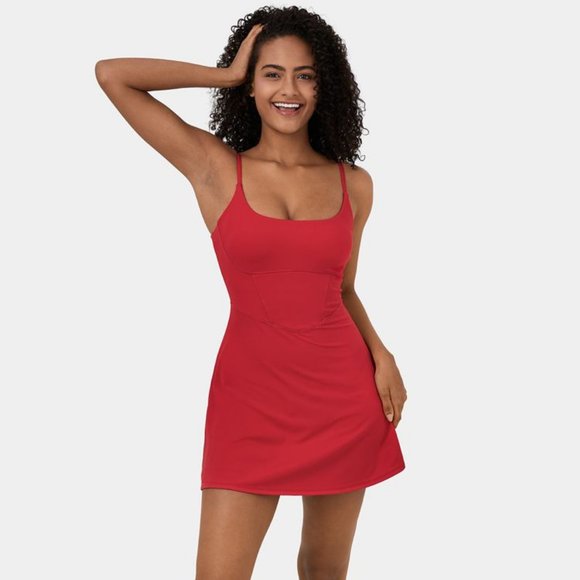 HALARA Dresses & Skirts - Halara Red Cloudful Square Neck Corset Backless 2-in-1 Mini Flare Dress M NWT